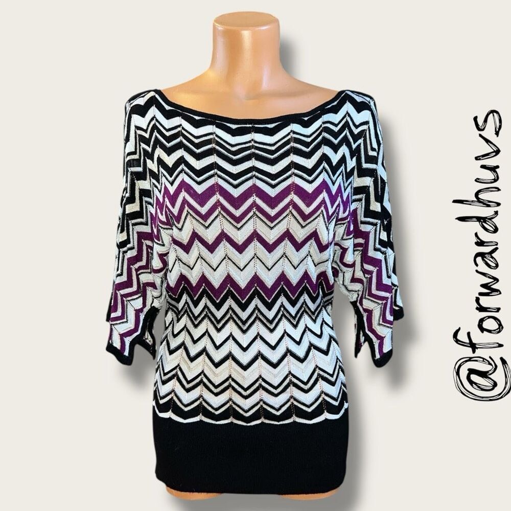 White House Black Market Metallic Chevron Black Purple Silver Top – Size XS